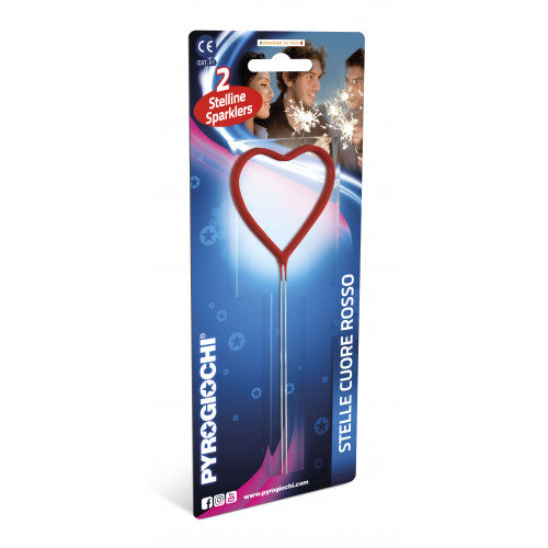 Pyrogiochi - 2 x Red Heart Shaped Sparklers With Gold Sparkle (15cm Long) Category F1 Safety