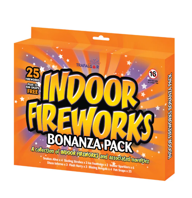 Trafalgar - Indoor Fireworks Bonanza Selection Pack (25 Pieces) Plus 25 Fun Snaps Category F1 Safety